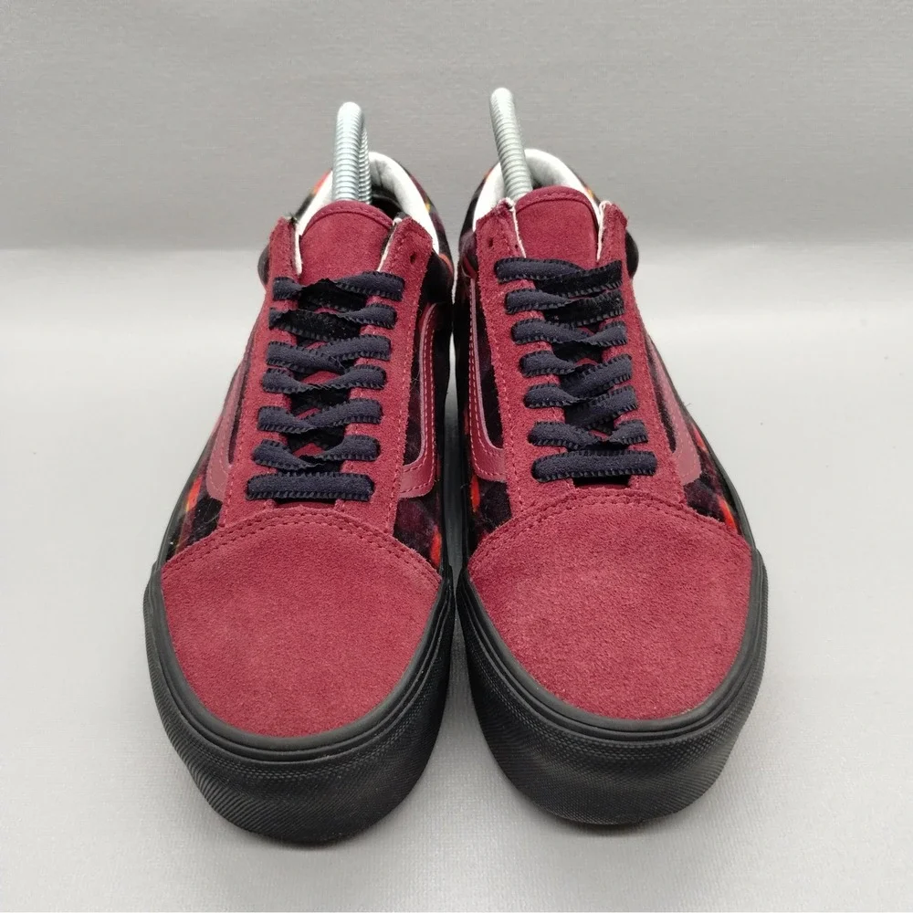 Vans Old Skool Platform Plaid Burgundy‎ Suede Sneakers Womens 8 Mens 6.5